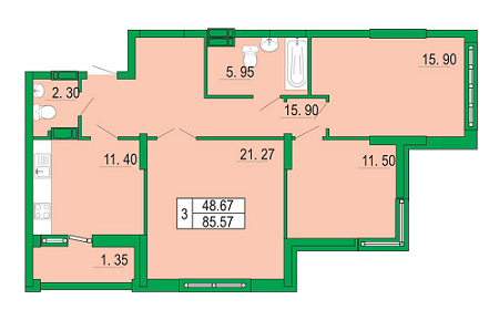 3-кімнатна 86.57 м² в ЖК Венеція від забудовника, Київ