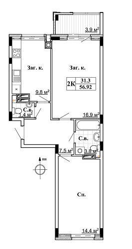 2-комнатная 56.92 м² в ЖК Чемпион. Голосеево от 21 000 грн/м², Киев