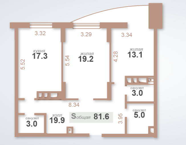 2-комнатная 81.6 м² в ЖК Воскресенский от застройщика, Киев