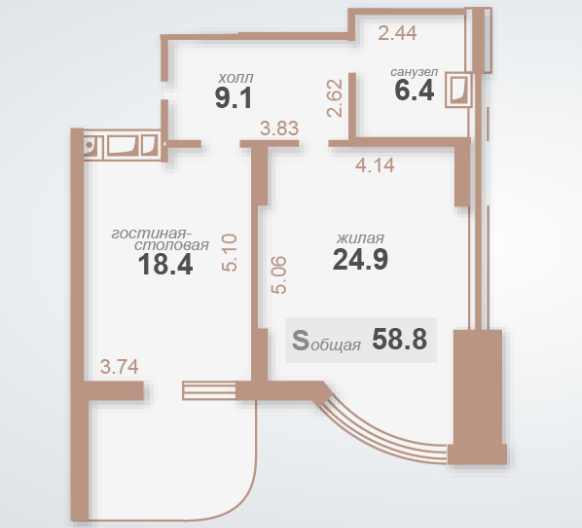 1-комнатная 58.8 м² в ЖК Воскресенский от застройщика, Киев