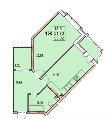 1-комнатная 53.02 м² в ЖК Гагаринский от застройщика, Одесса