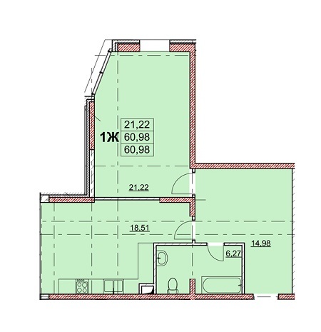 1-кімнатна 60.98 м² в ЖК Гагарінський від 27 940 грн/м², Одеса