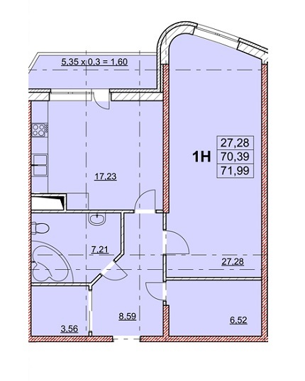 1-комнатная 71.99 м² в ЖК Гагаринский от 27 940 грн/м², Одесса