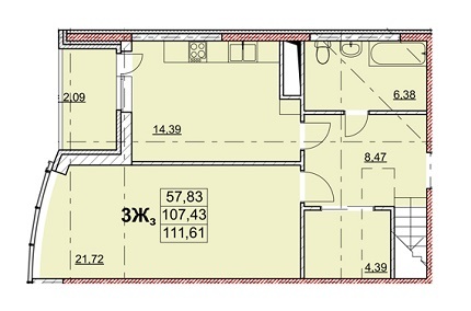 3-комнатная 111.61 м² в ЖК Гагаринский от 27 750 грн/м², Одесса