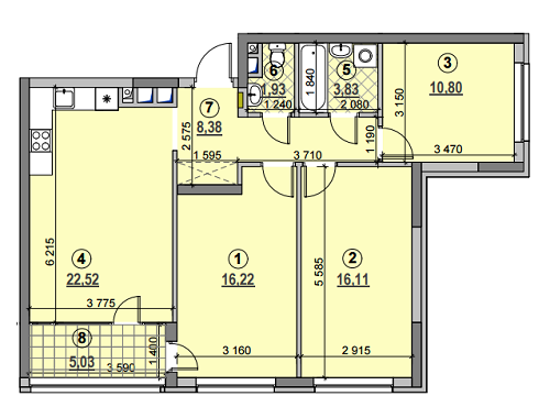 3-комнатная 84.82 м² в ЖК Галактика от 21 440 грн/м², Киев