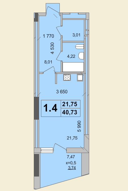 1-кімнатна 40.73 м² в КБ Гоголівська, 47 від 56 490 грн/м², Київ