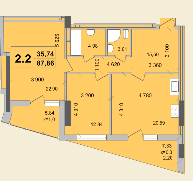 2-кімнатна 87.86 м² в КБ Гоголівська, 47 від 56 490 грн/м², Київ