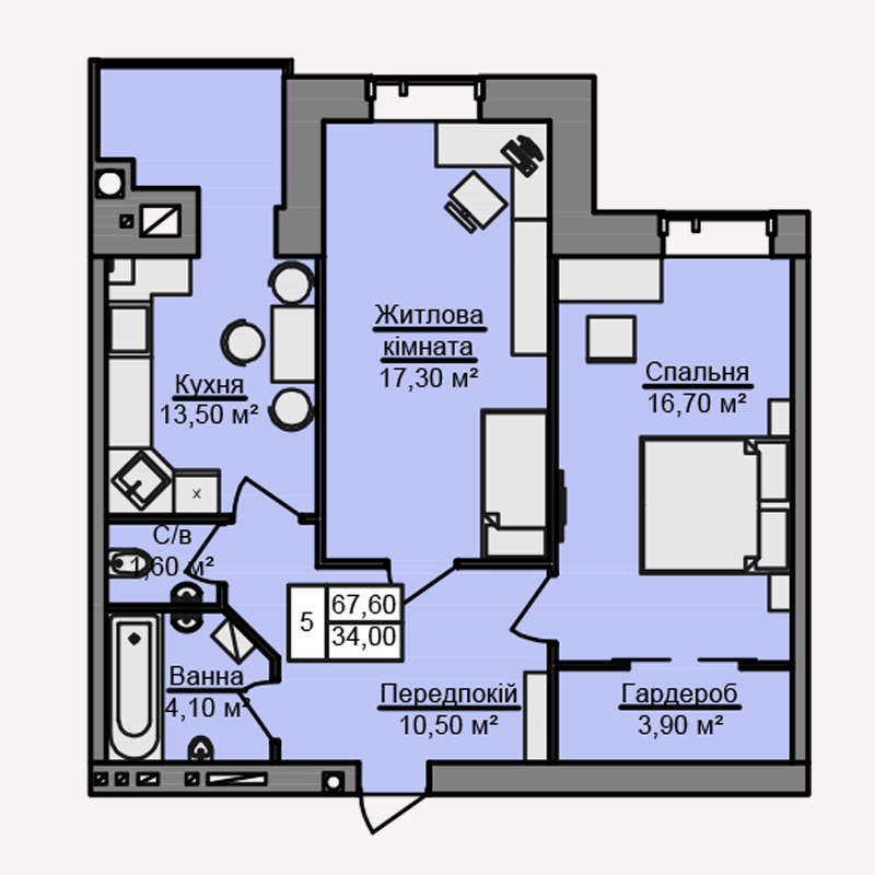 2-комнатная 67.6 м² в ЖК Мисто Мрий от застройщика, Черновцы