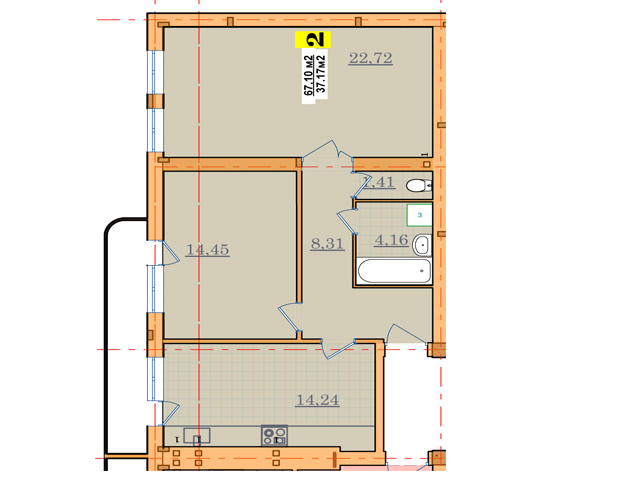 2-комнатная 67.1 м² в ЖК Грибной от 15 750 грн/м², Ужгород