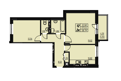 2-кімнатна 58.79 м² в ЖК Будинок на Калнишевського від 14 700 грн/м², Львів