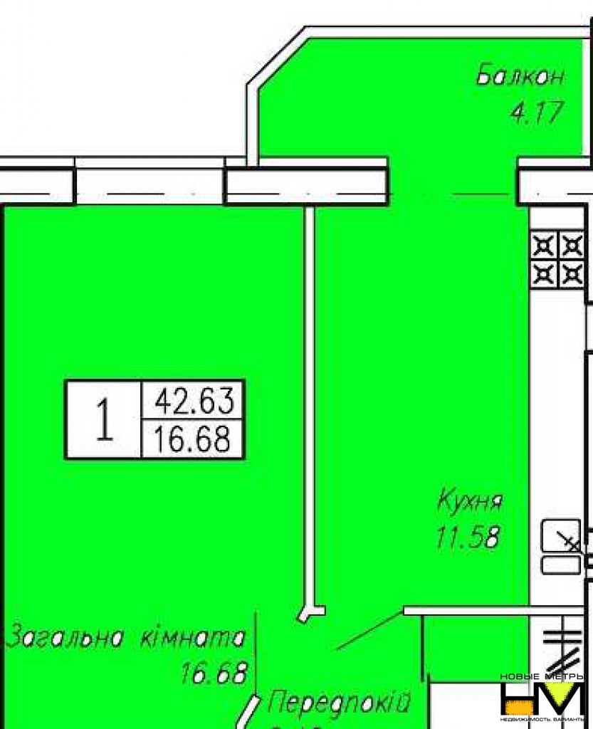 1-комнатная 42.63 м² в ЖК Позитив от 12 000 грн/м², г. Ирпень