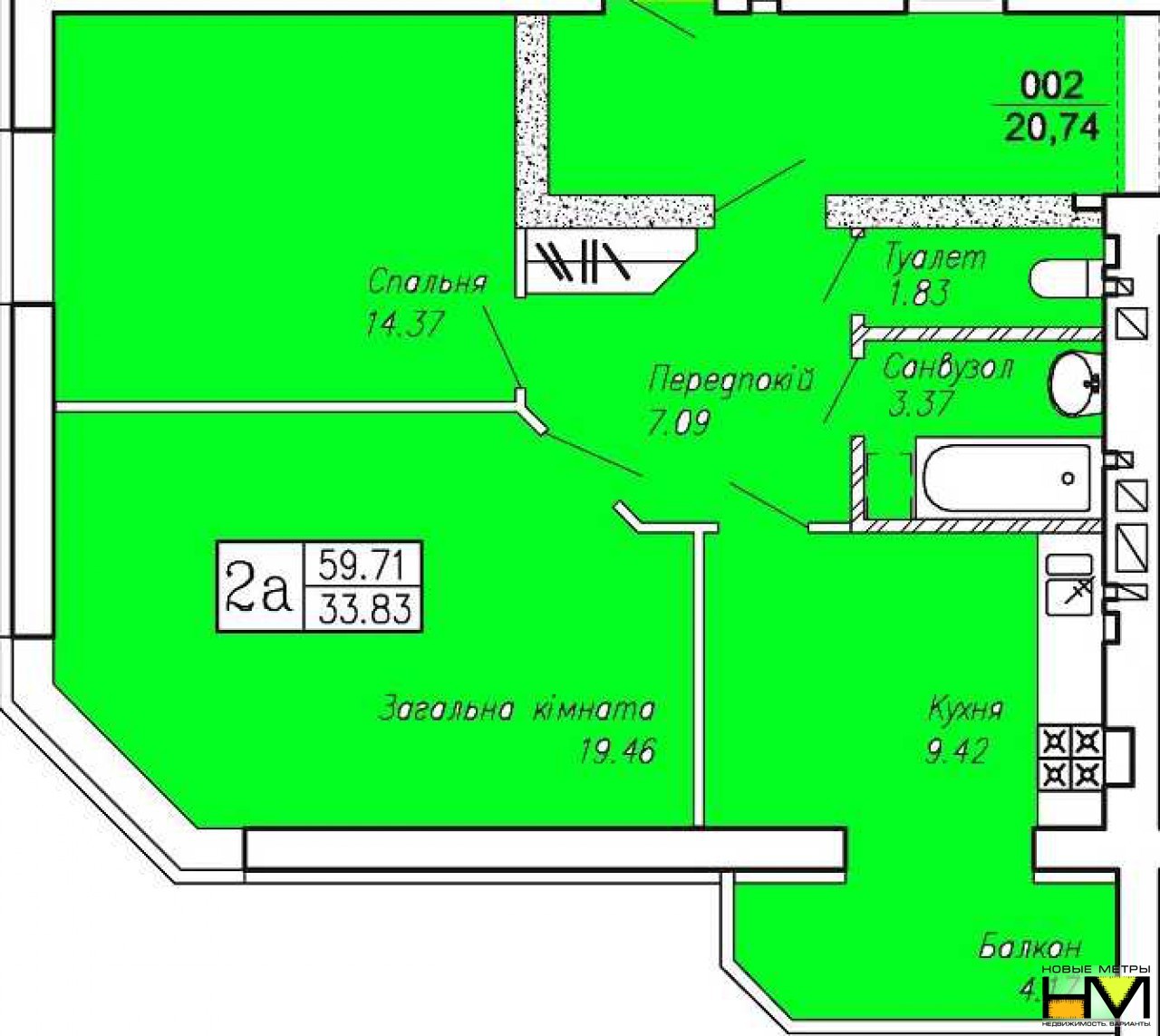 2-кімнатна 59.71 м² в ЖК Позитив від 12 000 грн/м², м. Ірпінь