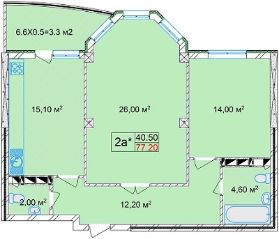 2-комнатная 77.2 м² в ЖК Дом на Строителей от застройщика, Киев