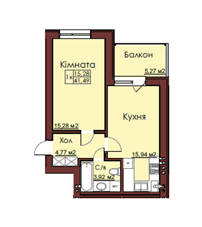 1-кімнатна 41.49 м² в ЖК Європа від забудовника, м. Пустомити