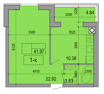 1-комнатная 41.97 м² в ЖК Жукоffский от застройщика, Днепр