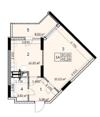 1-комнатная 46.29 м² в ЖК Звездный от застройщика, г. Вышгород