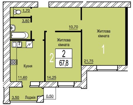 2-комнатная 67.8 м² в ЖК Зеленый от 14 500 грн/м², г. Белая Церковь