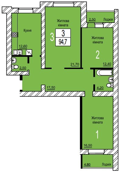 3-кімнатна 94 м² в ЖК Зелений від 13 000 грн/м², м. Біла Церква