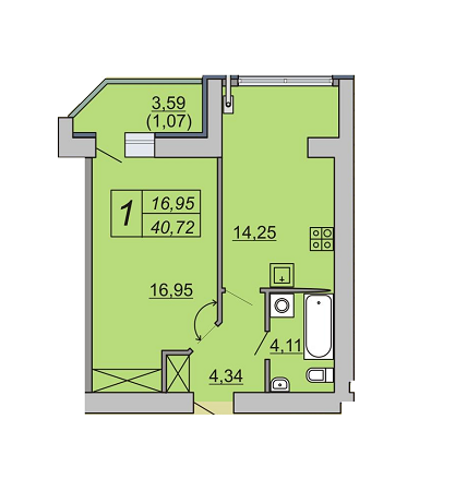 1-кімнатна 40.72 м² в ЖК Зелений масив від 14 000 грн/м², Луцьк