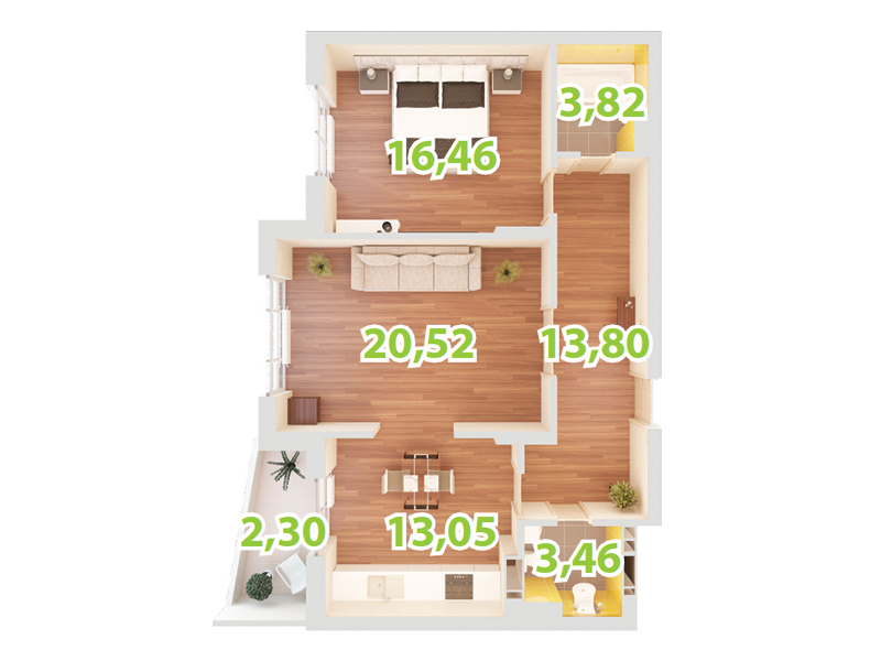 2-комнатная 73.41 м² в ЖК Зеленый Остров-2 от застройщика, Киев