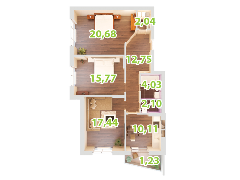 3-комнатная 86.15 м² в ЖК Зеленый Остров-2 от застройщика, Киев