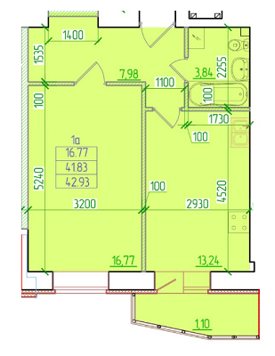 1-кімнатна 42.93 м² в ЖК Кадетський від забудовника, Полтава