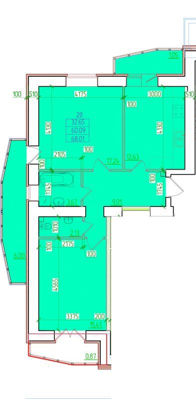 2-кімнатна 68.01 м² в ЖК Кадетський від забудовника, Полтава