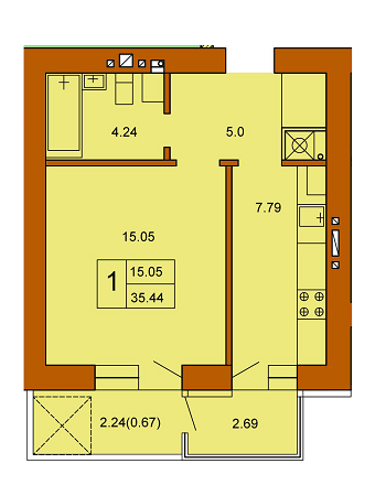1-кімнатна 35.44 м² в ЖК Кленовий Парк від 13 800 грн/м², м. Трускавець