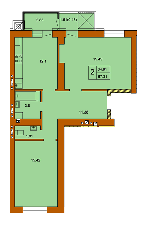 2-кімнатна 67.31 м² в ЖК Кленовий Парк від 13 800 грн/м², м. Трускавець