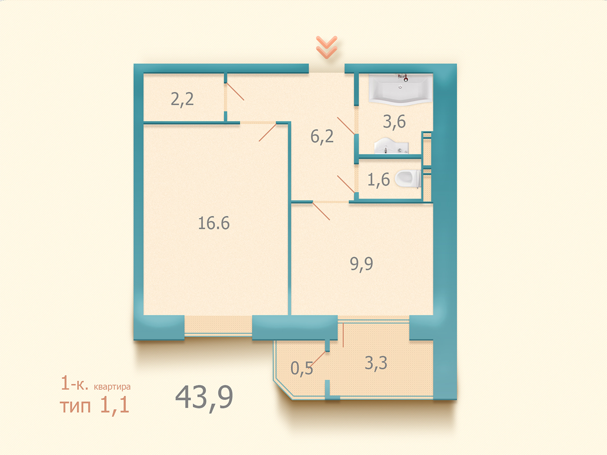 1-комнатная 43.9 м² в ЖК Козацкий от застройщика, Киев