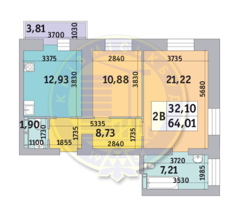 2-комнатная 64.01 м² в ЖК Коломиевский от застройщика, Киев