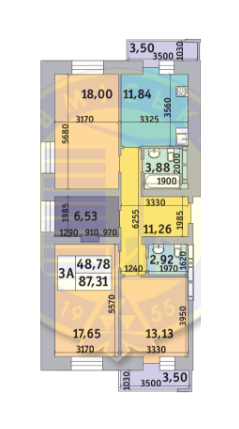 3-комнатная 87.31 м² в ЖК Коломиевский от застройщика, Киев