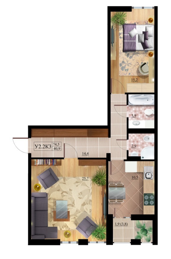 2-комнатная 74.5 м² в ЖК Комфорт Таун от застройщика, Киев