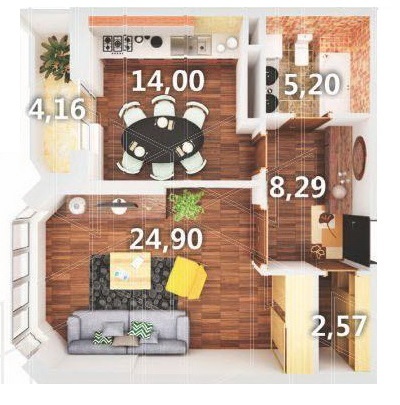 1-комнатная 57.04 м² в ЖК Атлант 2 от 13 100 грн/м², пгт Коцюбинское