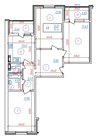 3-комнатная 95.16 м² в ЖК Кристер Град от застройщика, Киев