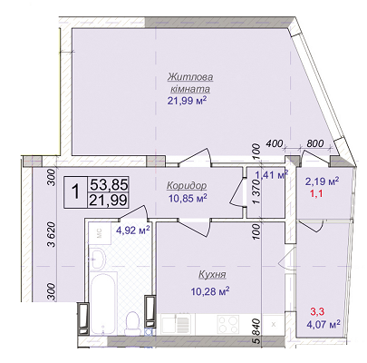 1-кімнатна 53.85 м² в ЖК Діамант від 11 500 грн/м², м. Бровари