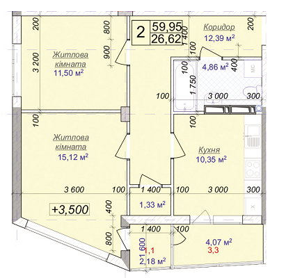 2-комнатная 59.95 м² в ЖК Диамант от 11 500 грн/м², г. Бровары
