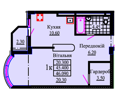 1-комнатная 46.09 м² в ЖК Львовский дворик от застройщика, Львов