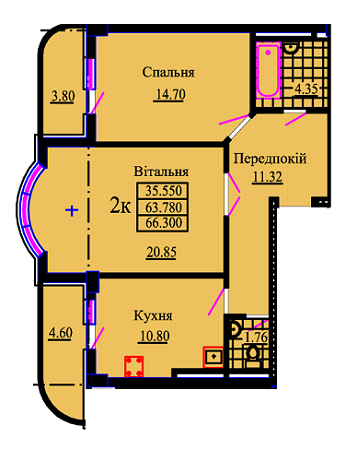 2-комнатная 66.3 м² в ЖК Львовский дворик от застройщика, Львов