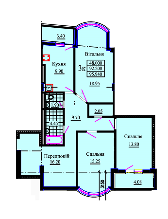 3-комнатная 95.94 м² в ЖК Львовский дворик от застройщика, Львов