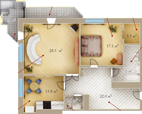 2-кімнатна 100.4 м² в ЖК Монте-Плаза від забудовника, Харків