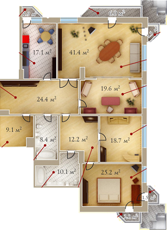 5+ комнат 194.5 м² в ЖК Монте-Плаза от застройщика, Харьков