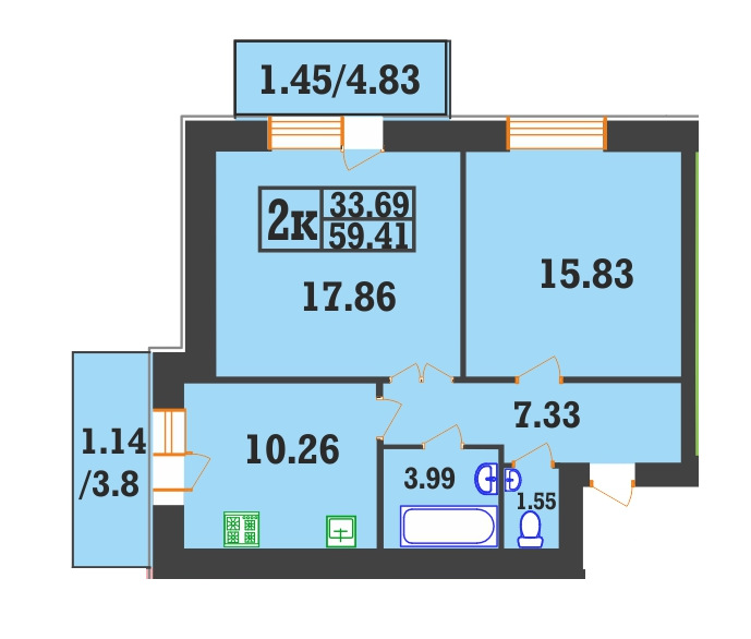 2-кімнатна 59.41 м² в ЖК на вул. Панаса Мирного, 22 від забудовника, Хмельницький