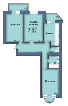 3-кімнатна 77.29 м² в ЖК по бул. Маршала Конєва, 1б від забудовника, Полтава