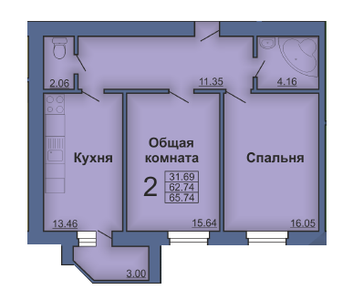 2-кімнатна 65.74 м² в ЖК на Павленківській площі, 3Б від забудовника, Полтава