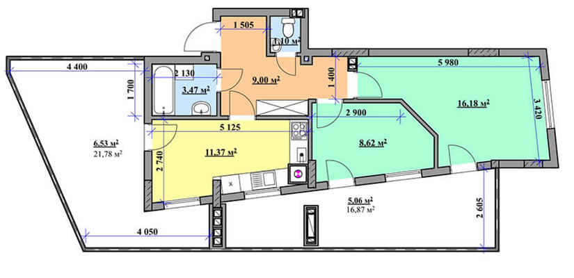 2-комнатная 61.33 м² в ЖК на ул. Боднарская, 14-16 от застройщика, Львов