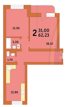 2-комнатная 62.23 м² в ЖК на ул. Володи Дубинина, 5/15, 7/14 от застройщика, Киев