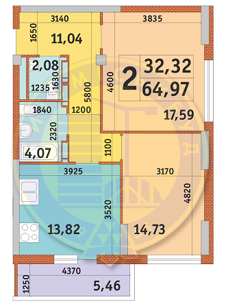 2-комнатная 64.97 м² в ЖК Голосеевский дворик от 23 400 грн/м², Киев