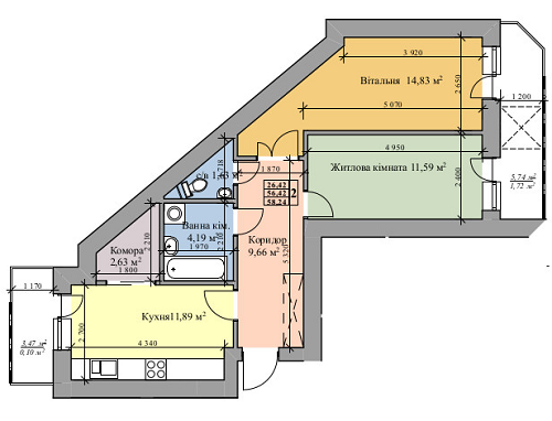 2-комнатная 58.24 м² в ЖК на ул. Врубеля, 15 от 16 000 грн/м², Львов