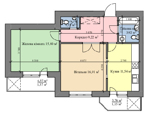 2-кімнатна 61.44 м² в ЖК на вул. Врубеля, 15 від забудовника, Львів